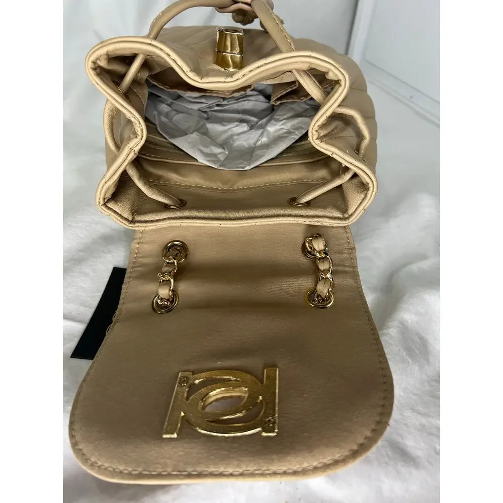 Bebe Hera Beige Small‎ Backpack gold hardware quilted